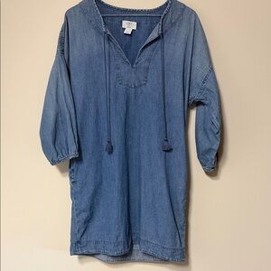 LOFT Blue Denim Tunic with Drawstrings